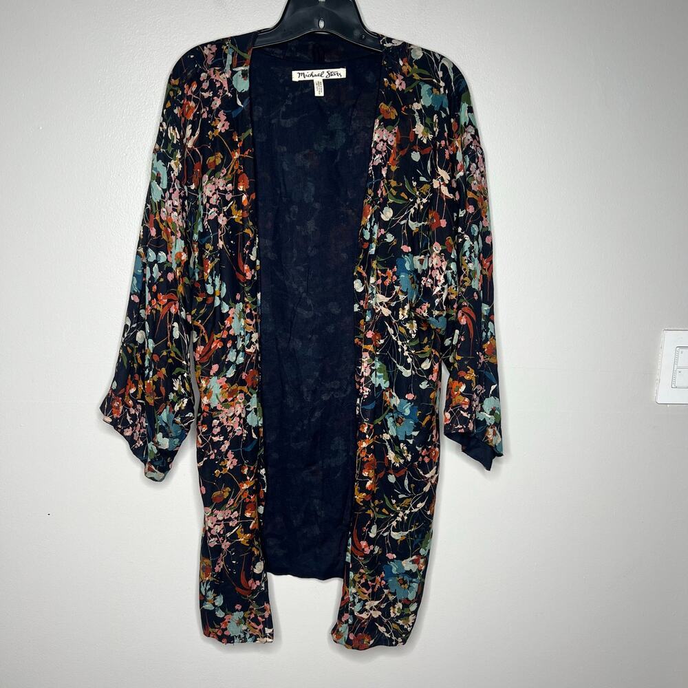 Michael Stars Jules Floral Kimono Womens One Size Open Front Cardigan 3/4 Sleeve